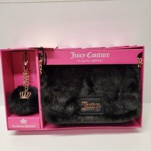 Juicy Couture Liquorice flap faux fur crossbody  &  Keychain in a gift box